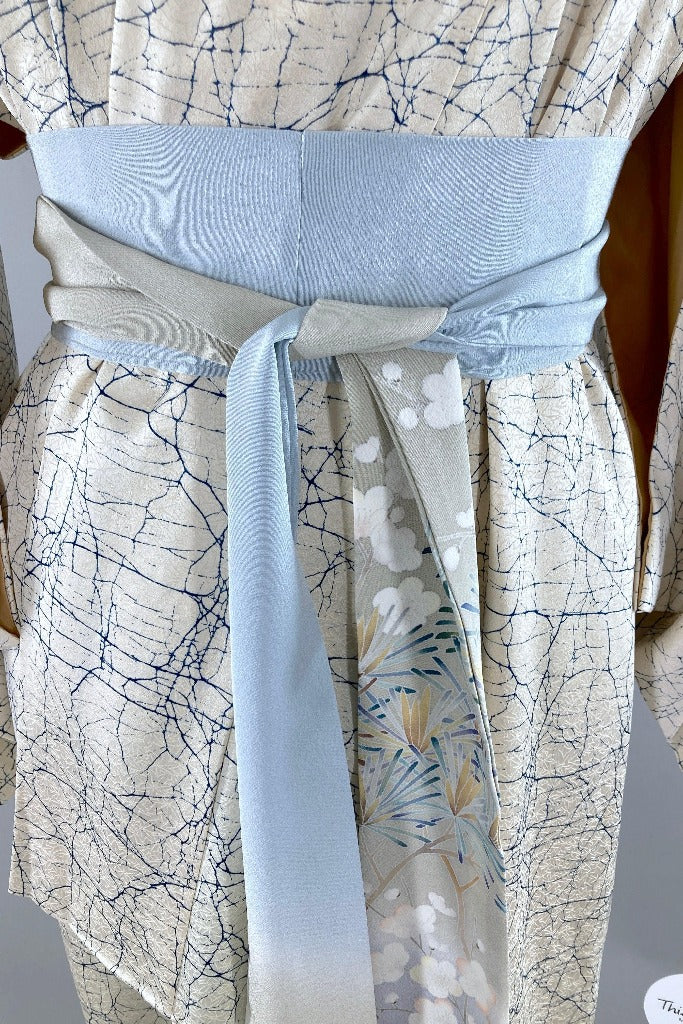 Vintage Ivory & Blue Marble Silk Kimono-ThisBlueBird