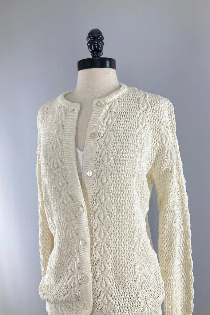 Vintage Ivory Crochet Cardigan Sweater-ThisBlueBird