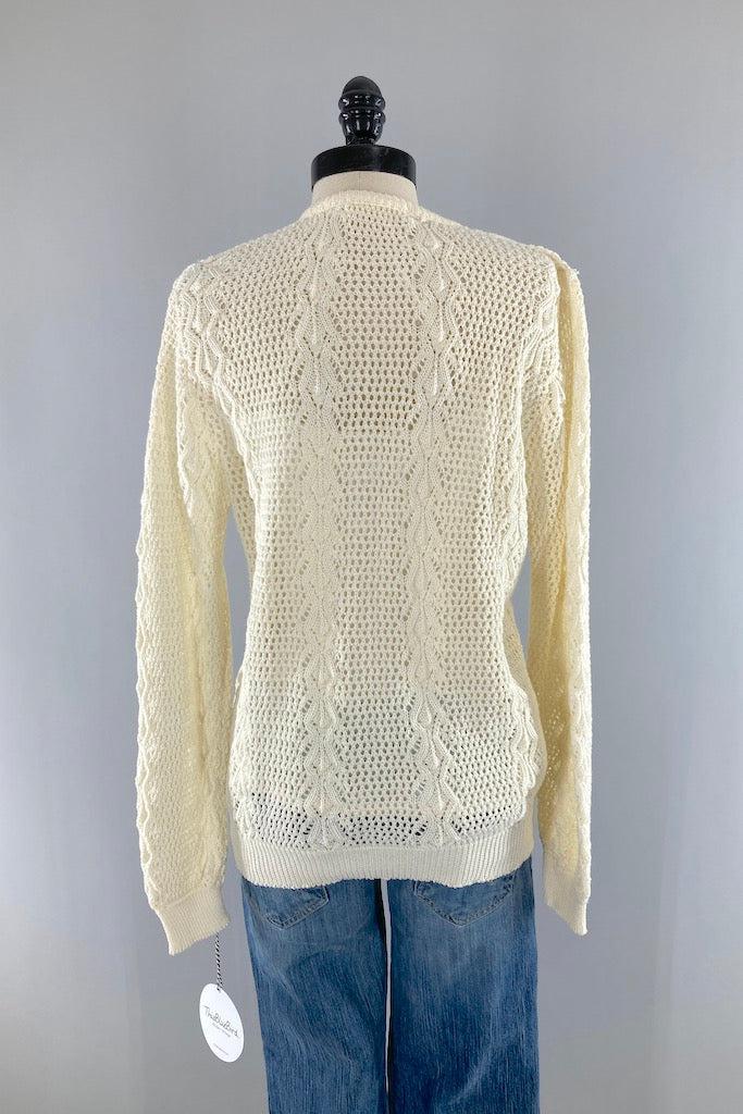 Vintage Ivory Crochet Cardigan Sweater-ThisBlueBird