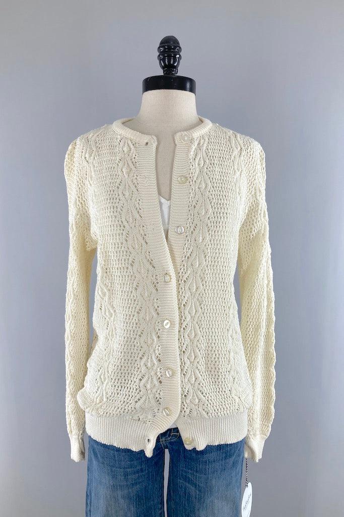 Vintage Ivory Crochet Cardigan Sweater-ThisBlueBird