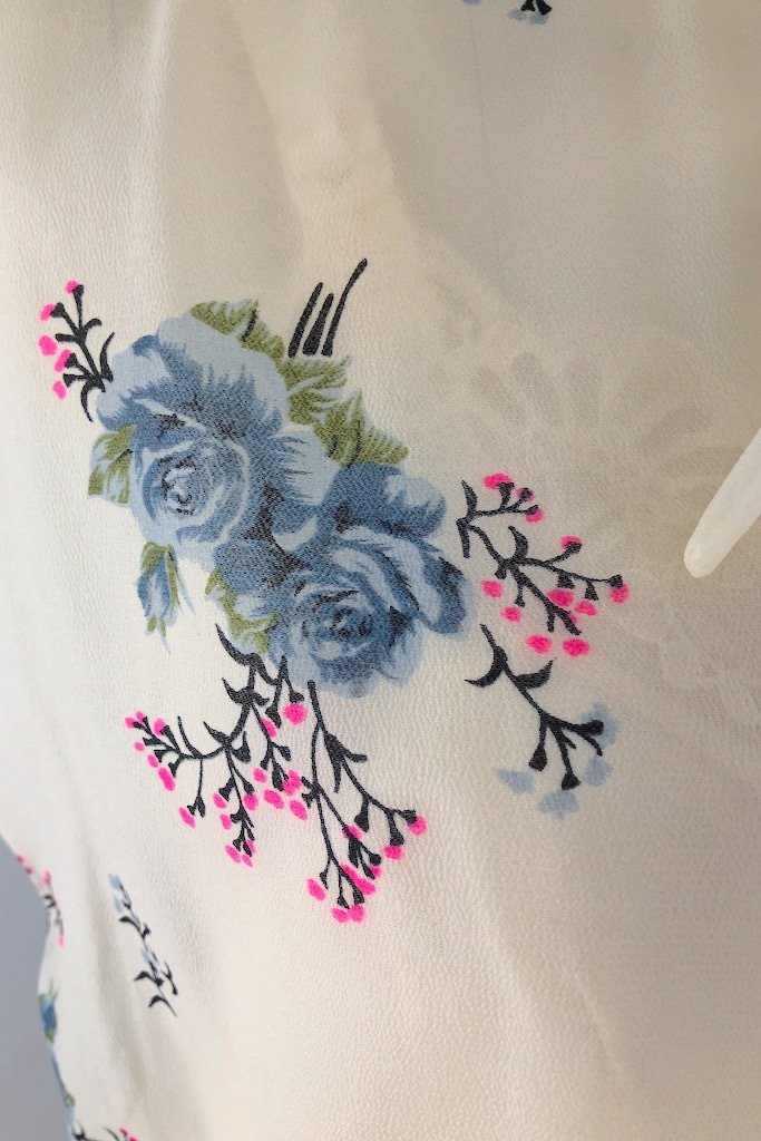 Vintage Ivory Floral Chiffon Dress-ThisBlueBird - Modern Vintage