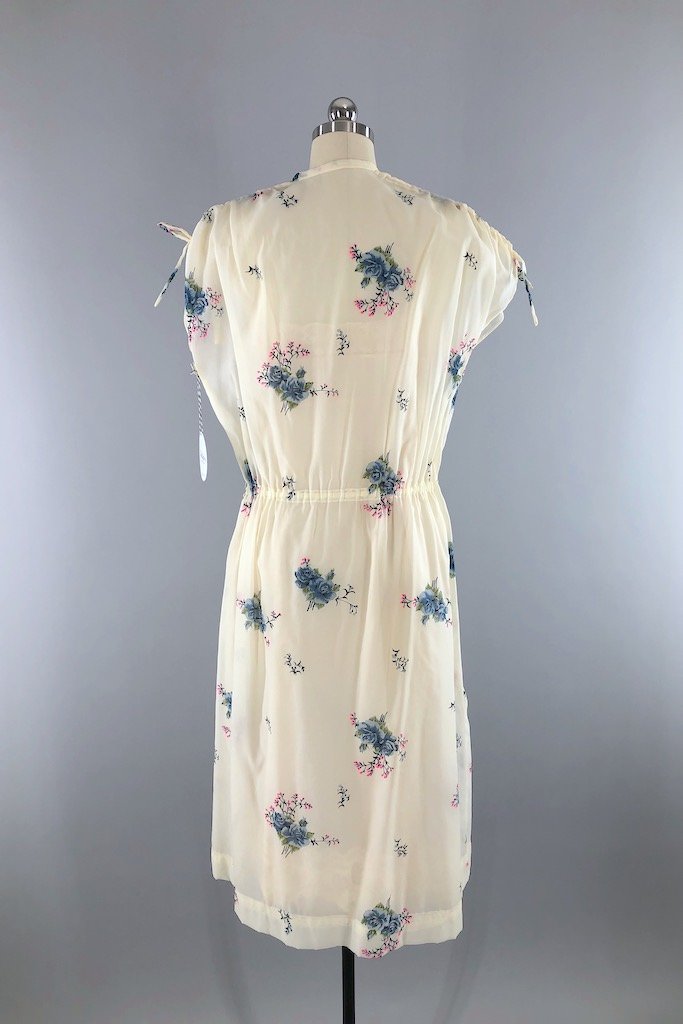 Vintage Ivory Floral Chiffon Dress-ThisBlueBird - Modern Vintage