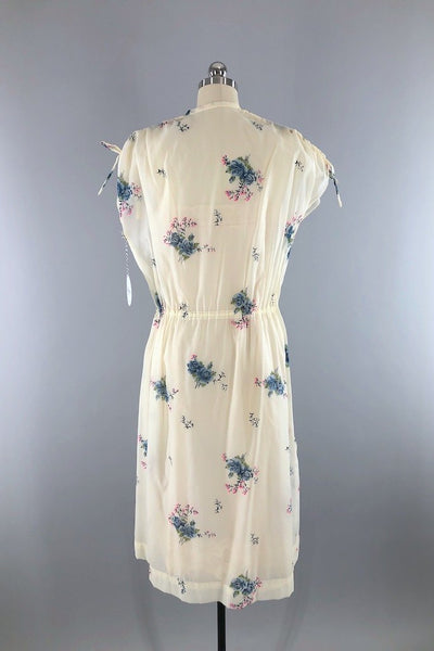 Vintage Ivory Floral Chiffon Dress-ThisBlueBird - Modern Vintage