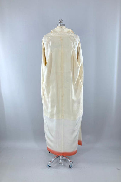 Vintage Ivory Floral Silk Kimono Robe-ThisBlueBird