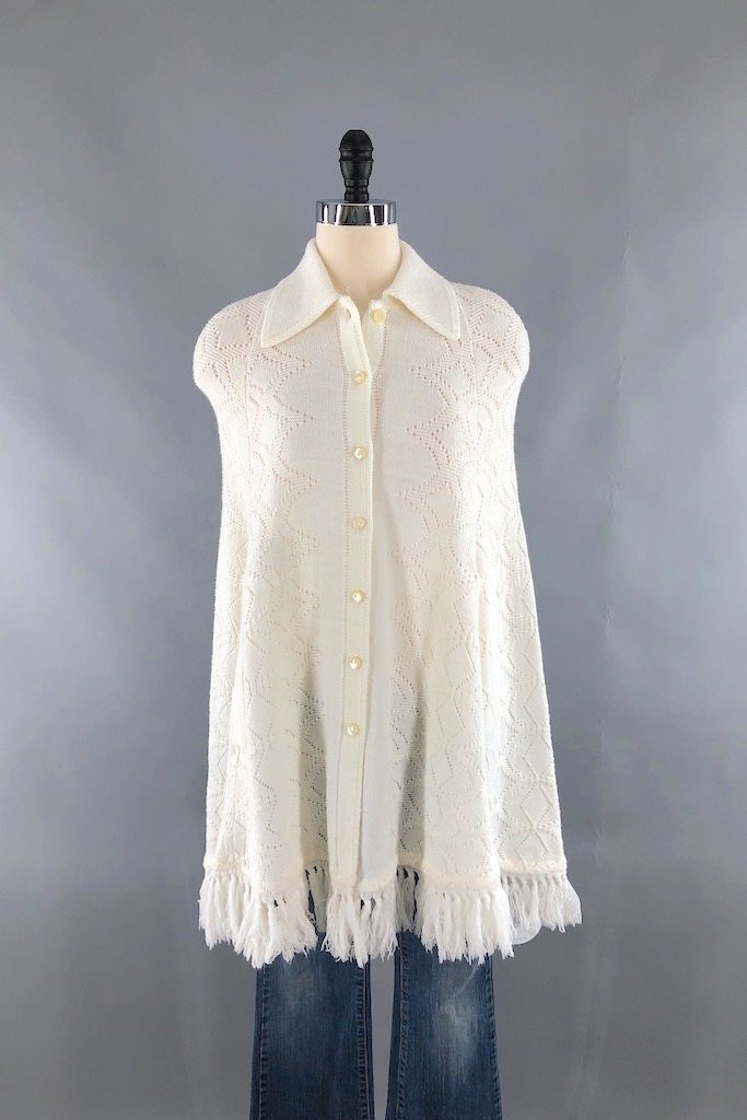 Vintage Ivory Fringed Cape-ThisBlueBird - Modern Vintage