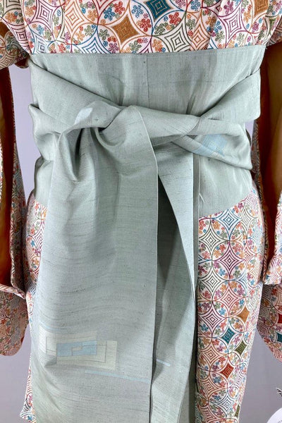 Vintage Ivory Geometric Silk Kimono-ThisBlueBird