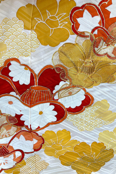 Vintage Ivory & Gold Floral Silk Kimono Robe-ThisBlueBird