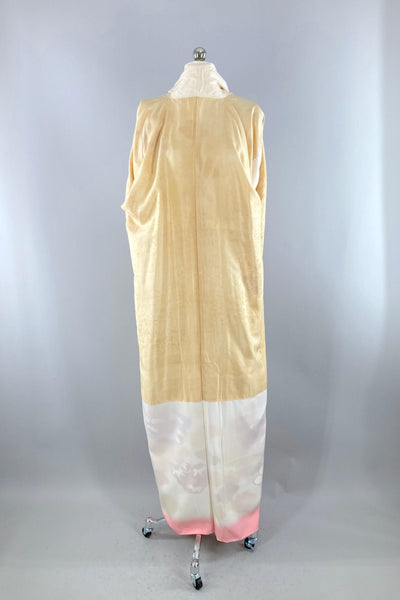 Vintage Ivory & Gold Floral Silk Kimono Robe-ThisBlueBird
