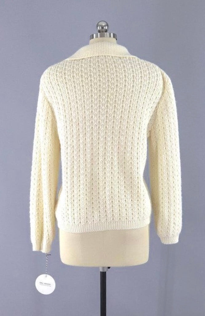 Vintage Ivory Knit Cardigan Sweater-ThisBlueBird