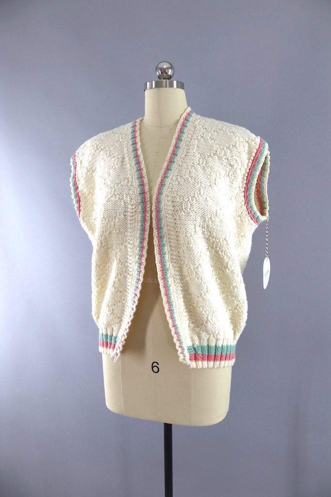 Vintage 1980s Ivory Knit Sweater Vest-ThisBlueBird - Modern Vintage