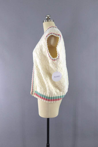 Vintage 1980s Ivory Knit Sweater Vest-ThisBlueBird - Modern Vintage