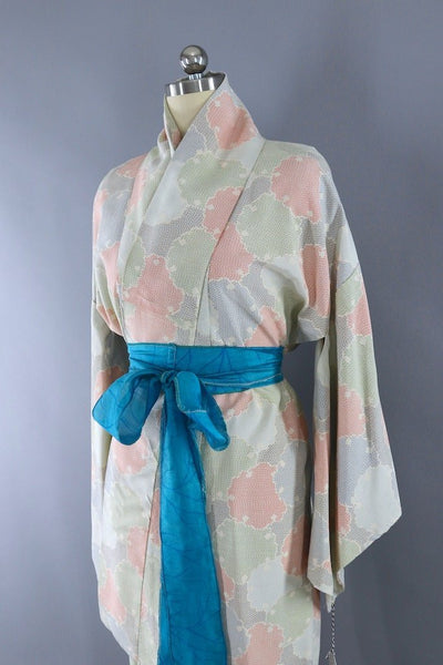 Vintage Ivory Lily Pad Silk Kimono Robe-ThisBlueBird