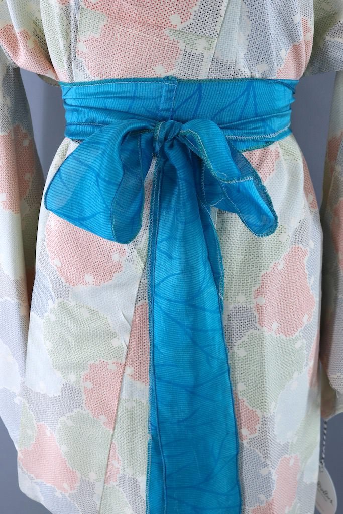 Vintage Ivory Lily Pad Silk Kimono Robe-ThisBlueBird
