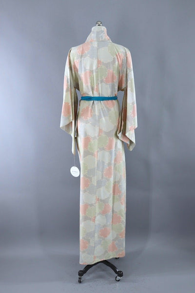 Vintage Ivory Lily Pad Silk Kimono Robe-ThisBlueBird