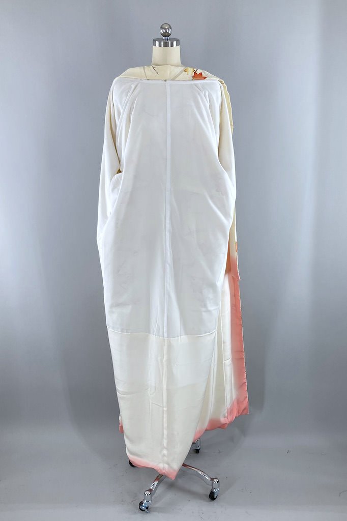 Vintage Ivory Maple Leaves Silk Kimono Robe-ThisBlueBird - Modern Vintage