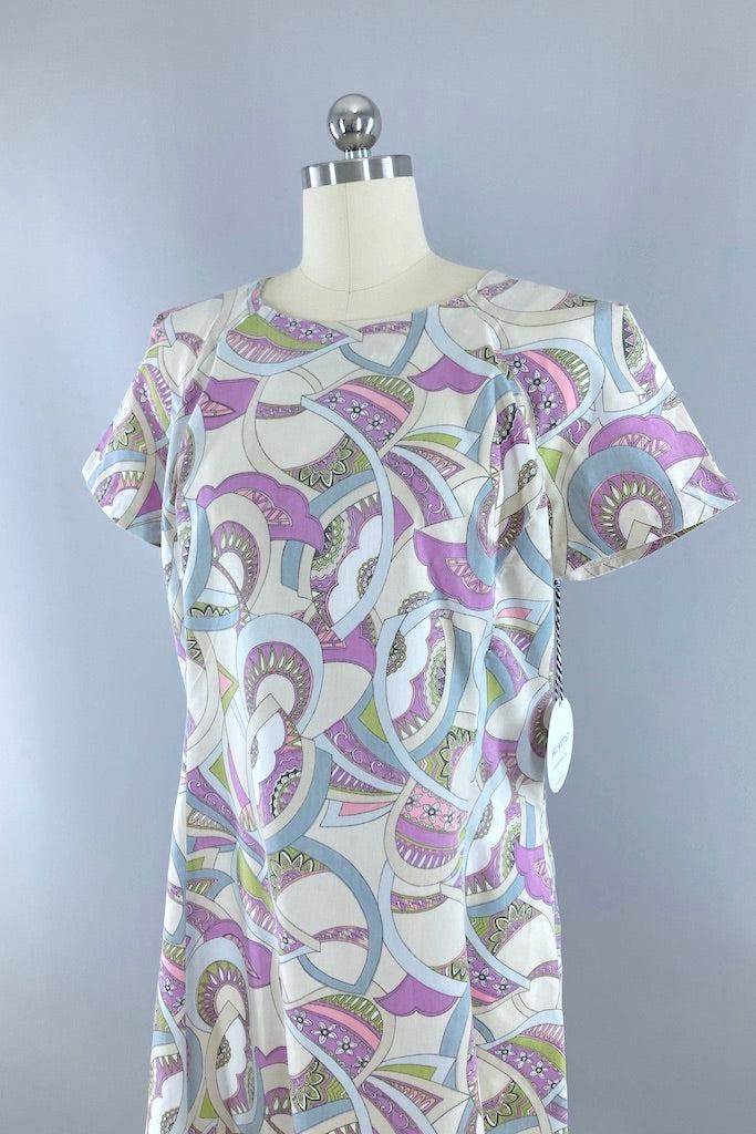 Vintage Ivory Mod Print Day Dress-ThisBlueBird