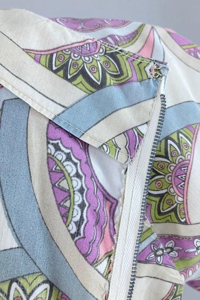 Vintage Ivory Mod Print Day Dress-ThisBlueBird