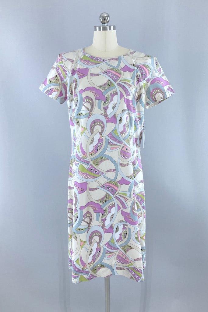 Vintage Ivory Mod Print Day Dress-ThisBlueBird