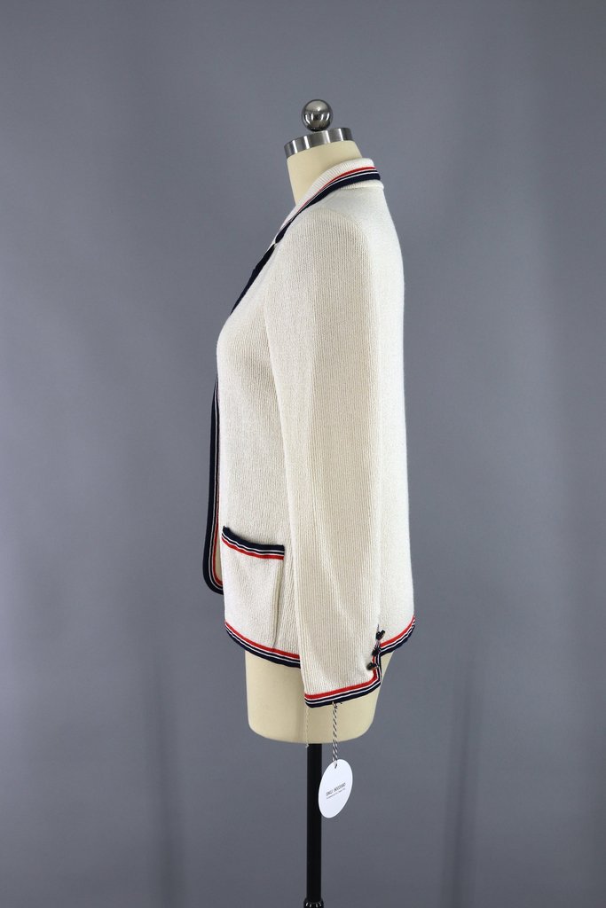 Vintage 1970s Butte Knit Blazer Jacket / Ivory Nautical Preppy - ThisBlueBird