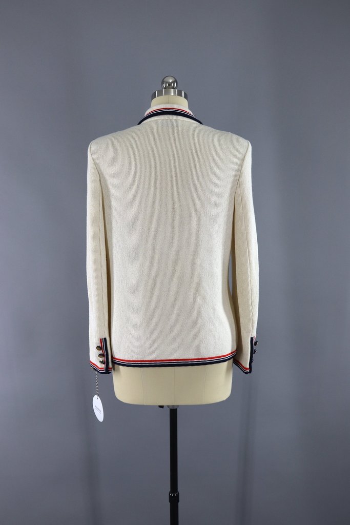 Vintage 1970s Butte Knit Blazer Jacket / Ivory Nautical Preppy - ThisBlueBird