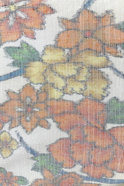Vintage Ivory & Orange Floral Raw Silk Kimono-ThisBlueBird