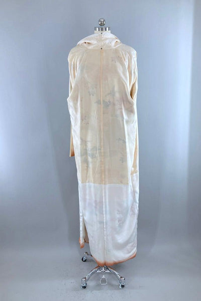 Vintage Ivory Peony Silk Kimono Robe-ThisBlueBird
