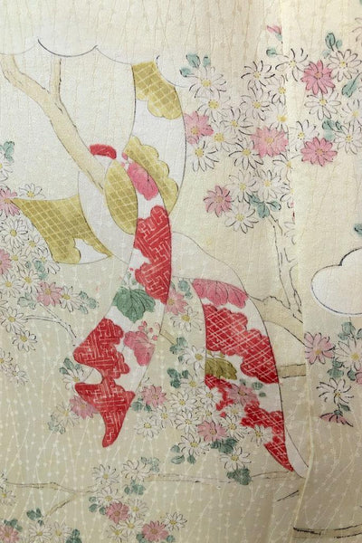 Vintage Ivory & Pink Cherry Blossom Silk Kimono Robe-ThisBlueBird