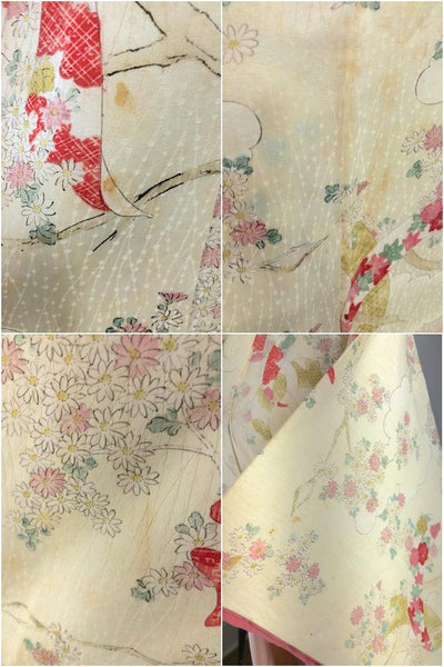 Vintage Ivory & Pink Cherry Blossom Silk Kimono Robe-ThisBlueBird