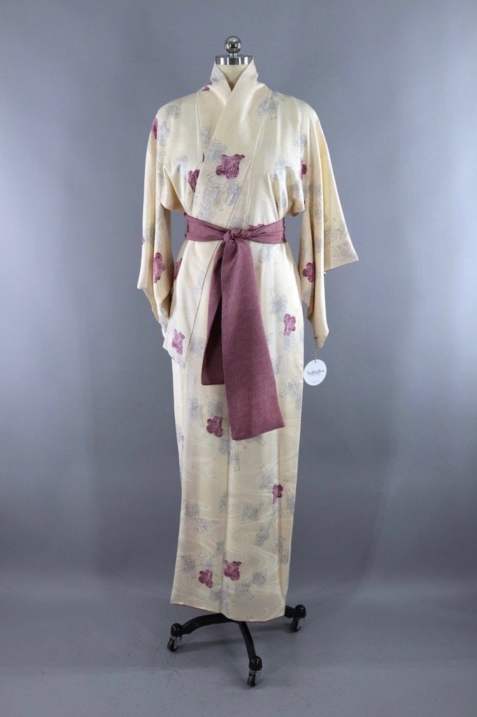 Vintage Ivory Print Silk Kimono Robe – ThisBlueBird