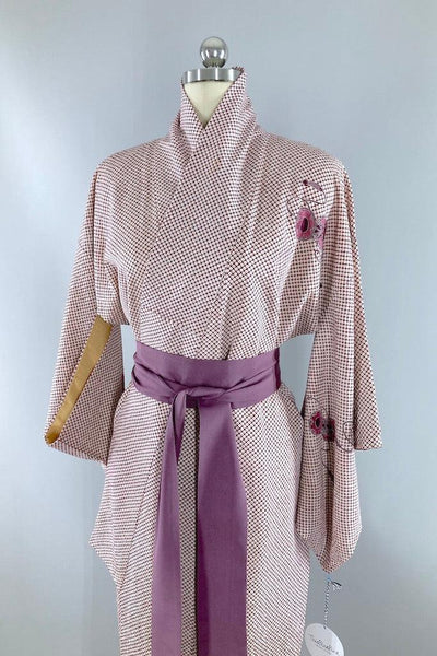 Vintage Ivory & Purple Drums Silk Kimono-ThisBlueBird