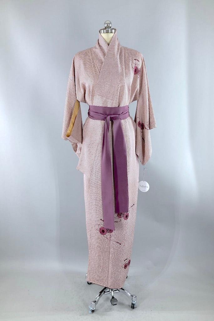 Vintage Ivory & Purple Drums Silk Kimono-ThisBlueBird