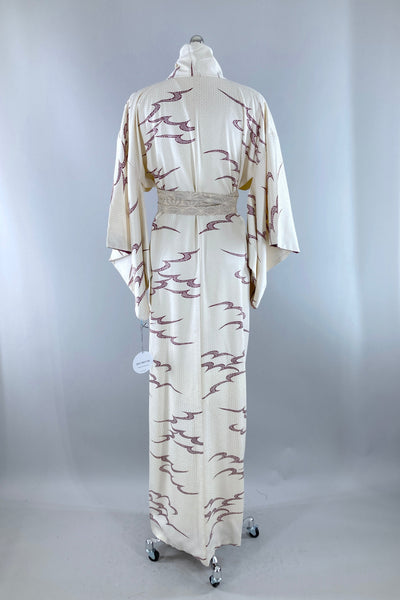 Vintage Ivory & Purple Waves Silk Kimono-ThisBlueBird