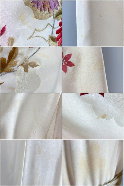 Vintage Ivory & Red Chrysanthemum Silk Kimono-ThisBlueBird