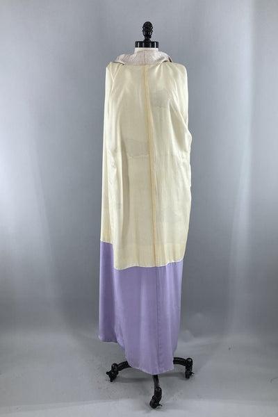 Vintage Ivory Shibori Clouds Silk Kimono Robe-ThisBlueBird - Modern Vintage