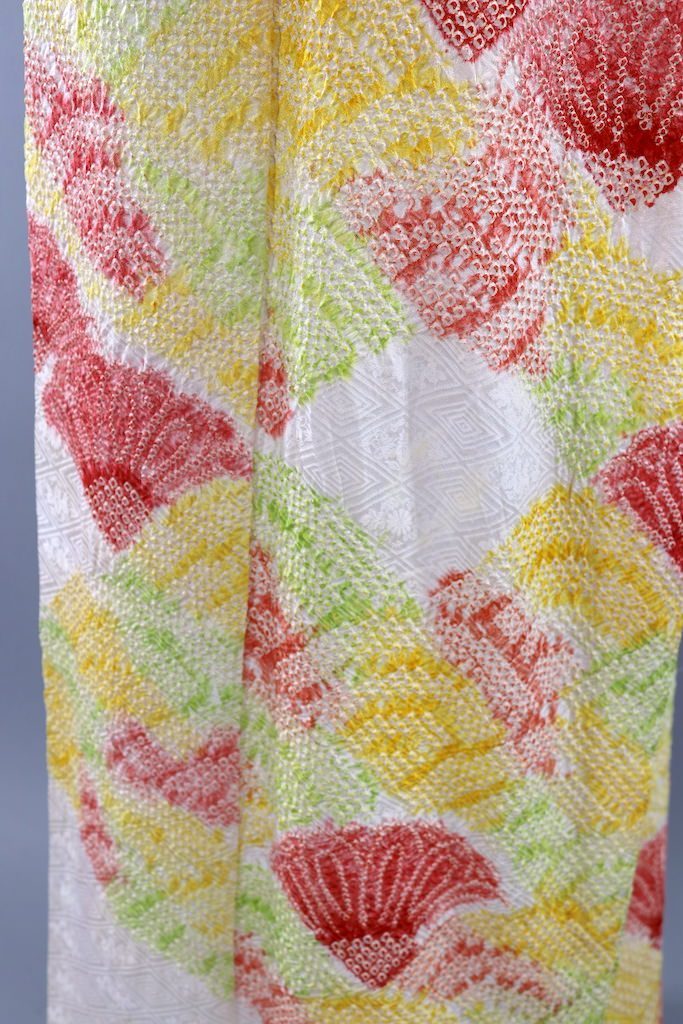 Vintage Ivory &amp; Yellow Shibori Silk Kimono Robe-ThisBlueBird - Modern Vintage