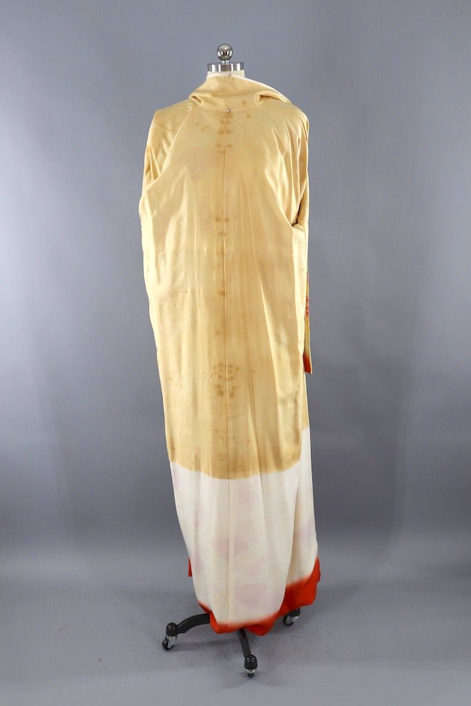 Vintage Ivory &amp; Yellow Shibori Silk Kimono Robe-ThisBlueBird - Modern Vintage