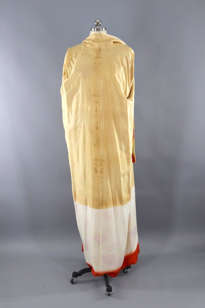 Vintage Ivory & Yellow Shibori Silk Kimono Robe-ThisBlueBird - Modern Vintage
