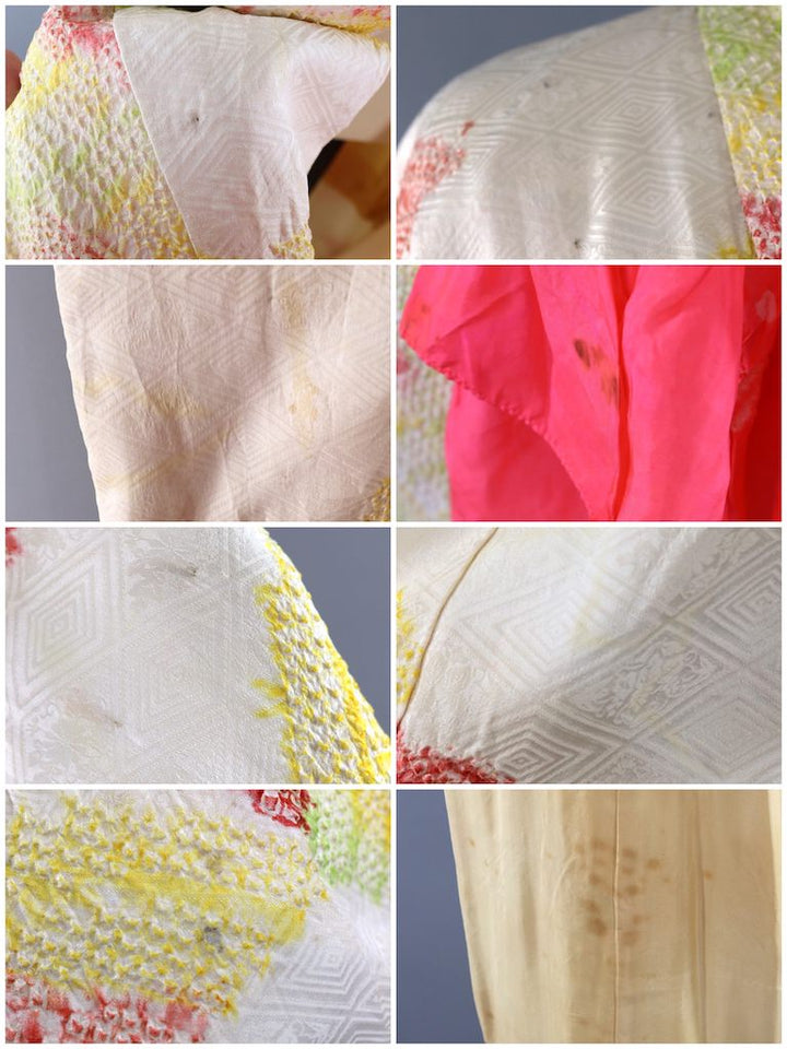 Vintage Ivory &amp; Yellow Shibori Silk Kimono Robe-ThisBlueBird - Modern Vintage