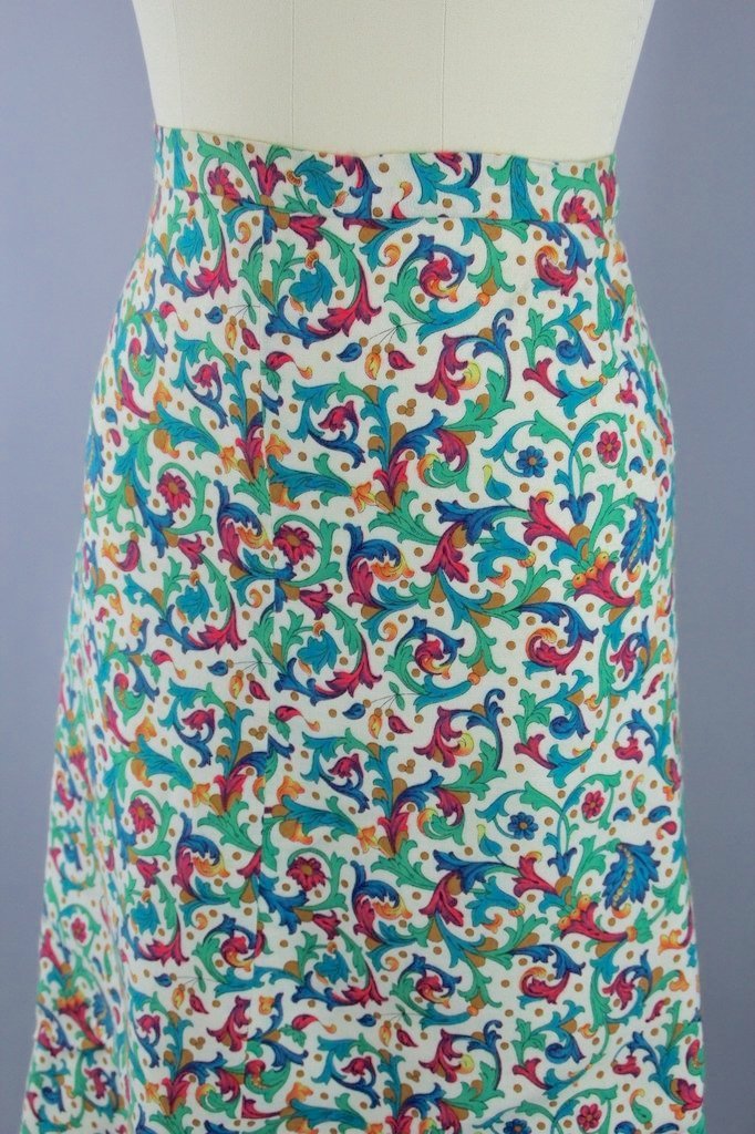 Vintage 1960s Ivy Print Floral Pencil Skirt-ThisBlueBird