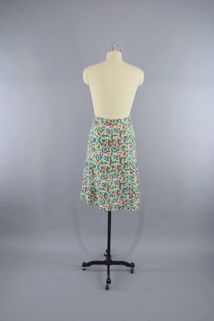 Vintage 1960s Ivy Print Floral Pencil Skirt-ThisBlueBird
