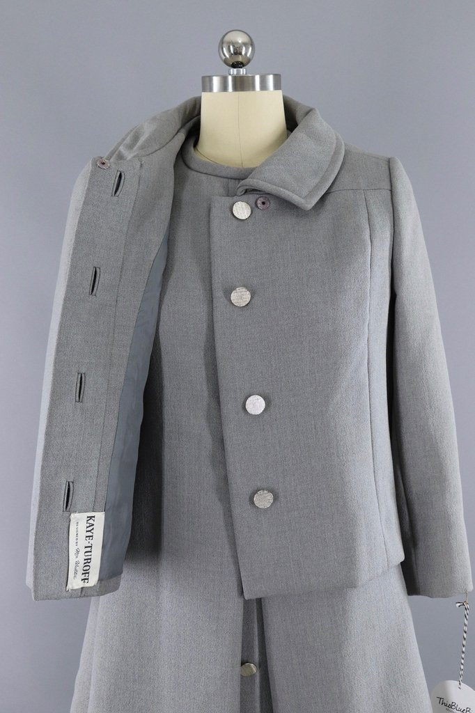 Vintage 1960s Kaye Turoff Grey Dress and Jacket Set - ThisBlueBird