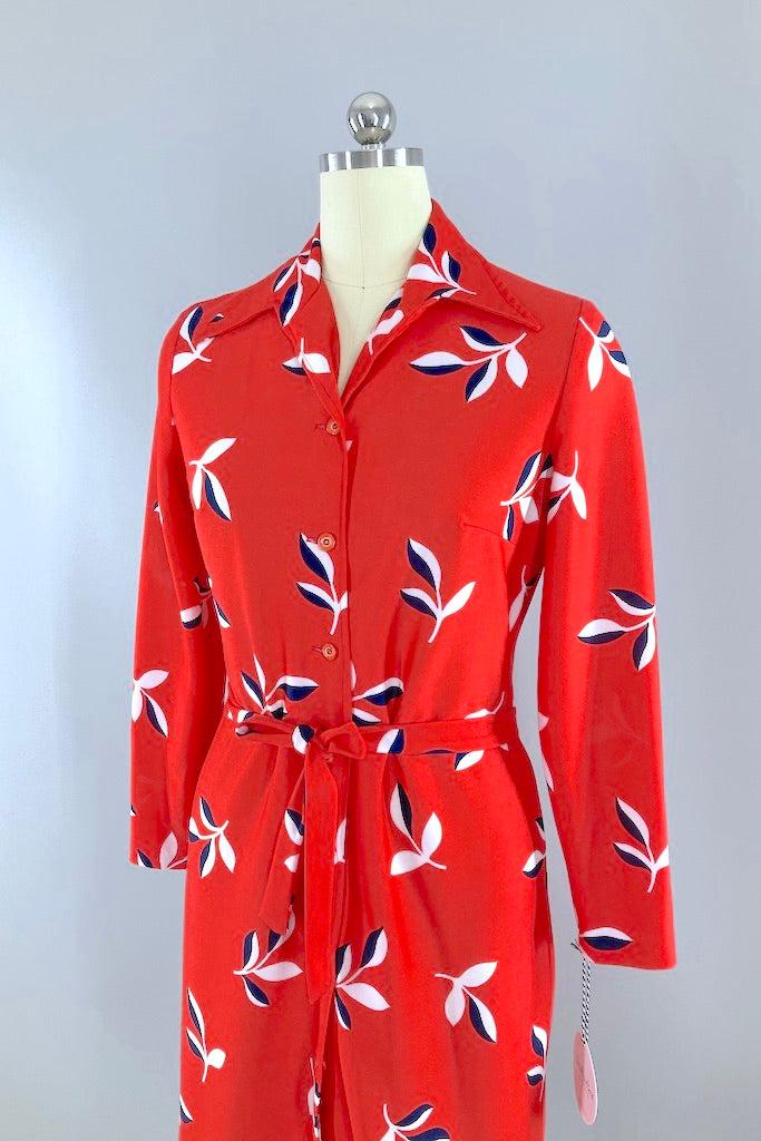 Vintage Lady Carol Red Leaf Dress-ThisBlueBird