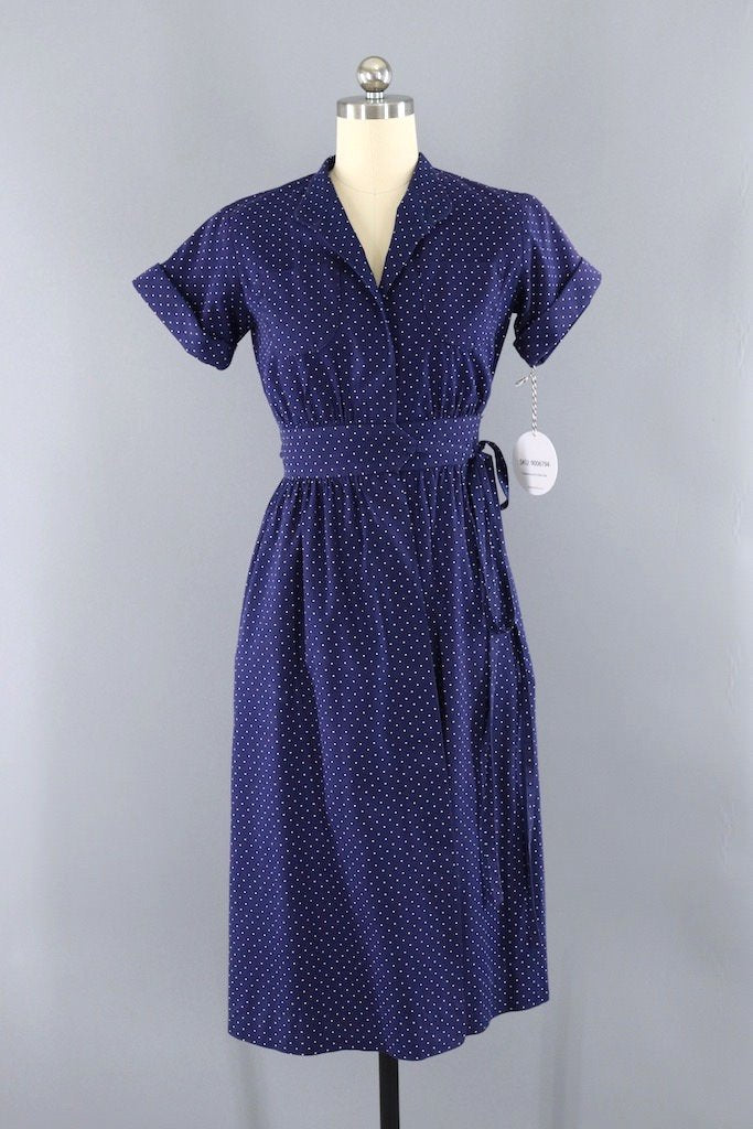 Vintage Lanz Navy Polka Dot Wrap Dress – ThisBlueBird