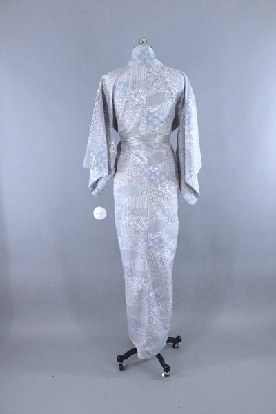 Vintage Kimono Robe - Lavender Blue Floral Print-ThisBlueBird