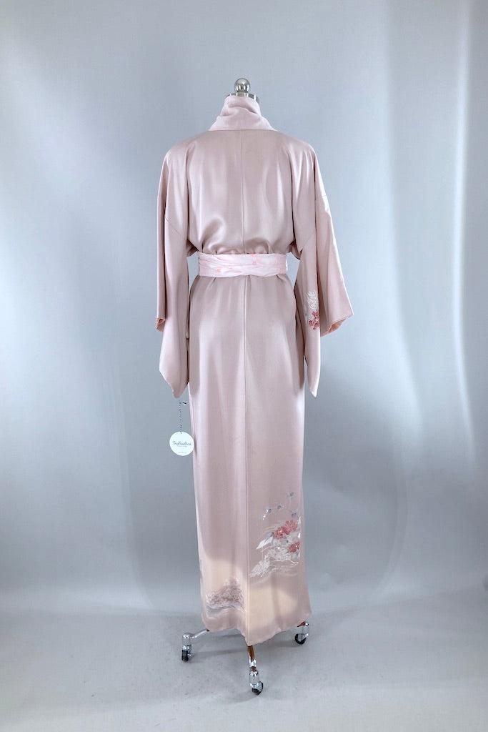 Vintage Lavender Floral Pagoda Silk Kimono Robe-ThisBlueBird