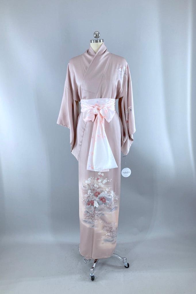 Vintage Lavender Floral Pagoda Silk Kimono Robe-ThisBlueBird