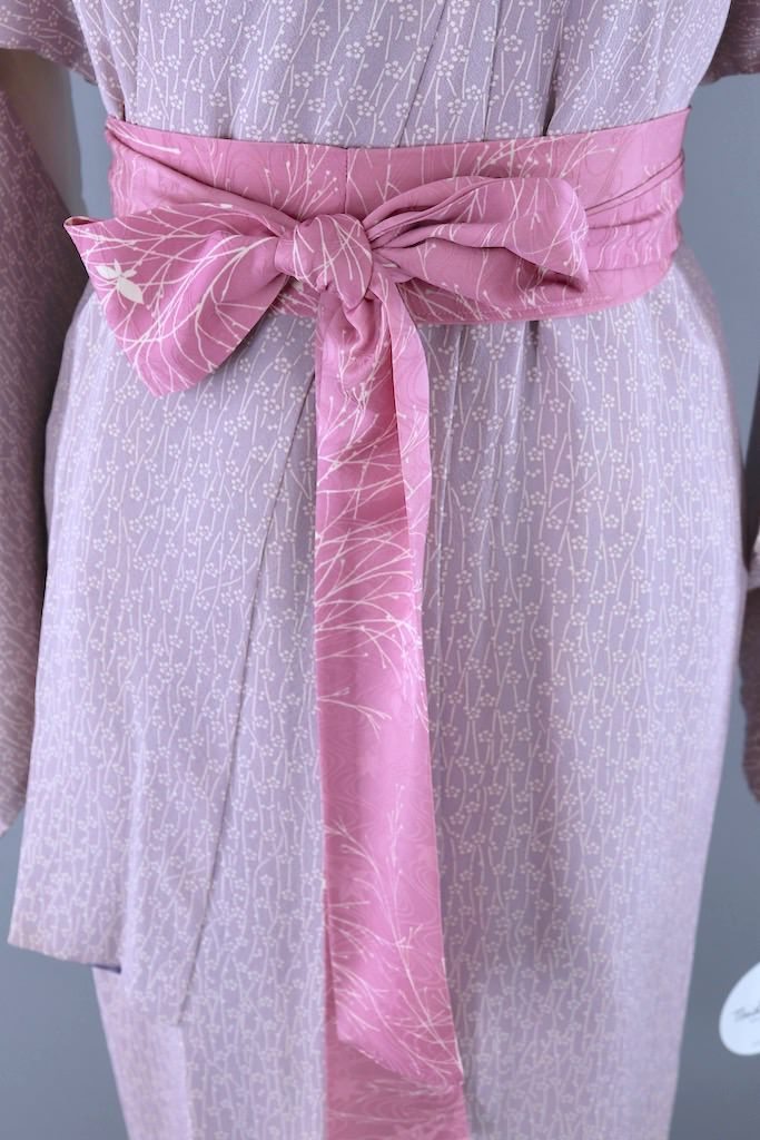 Vintage Lavender Floral Silk Kimono Robe-ThisBlueBird