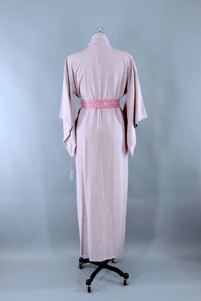 Vintage Lavender Floral Silk Kimono Robe-ThisBlueBird