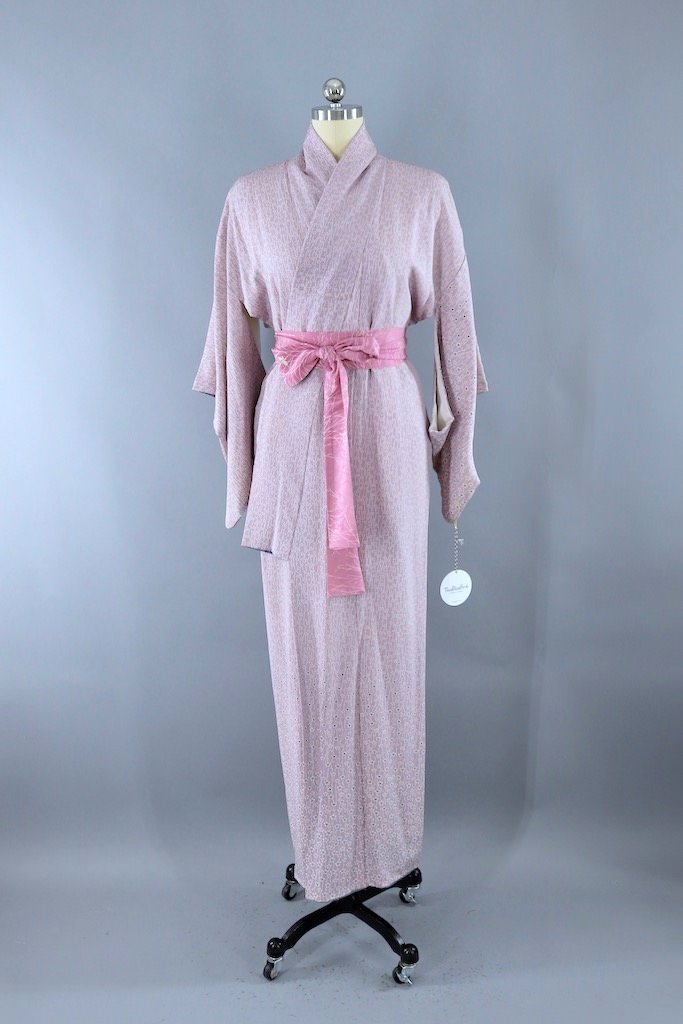 Vintage Lavender Floral Silk Kimono Robe-ThisBlueBird