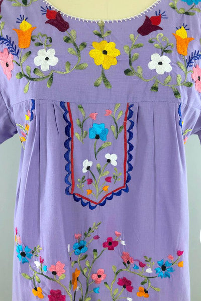 Vintage Lavender Mexican Huipil Dress-ThisBlueBird